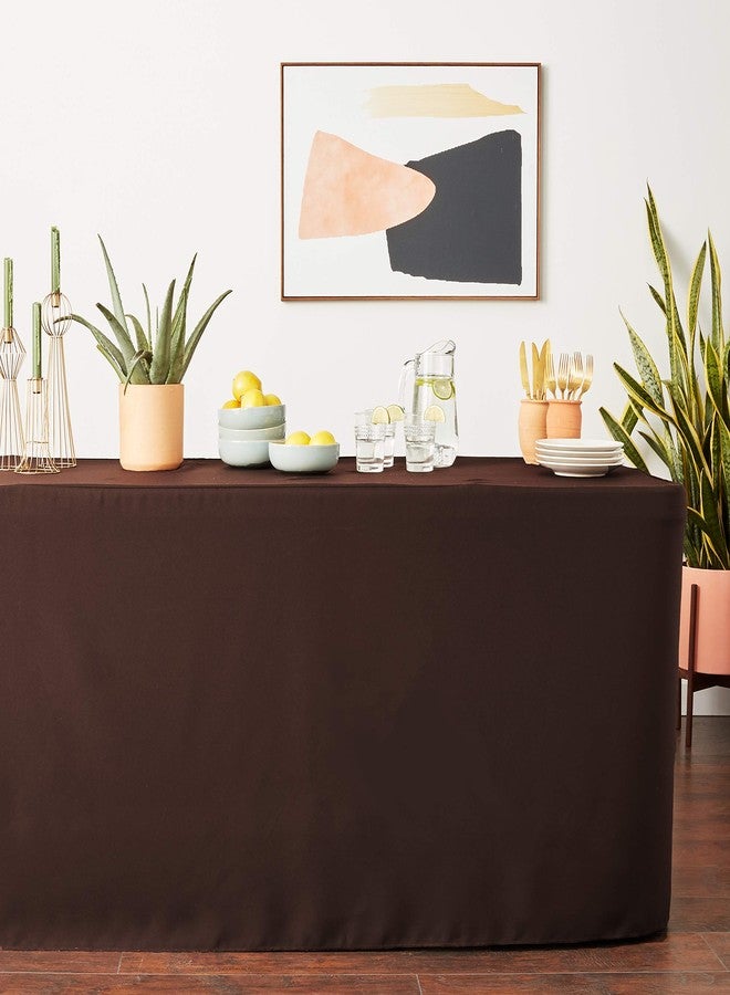 LA Linen Polyester Poplin Fitted Tablecloth, 96"L x 30"W x 30"H, Brown - Image 2