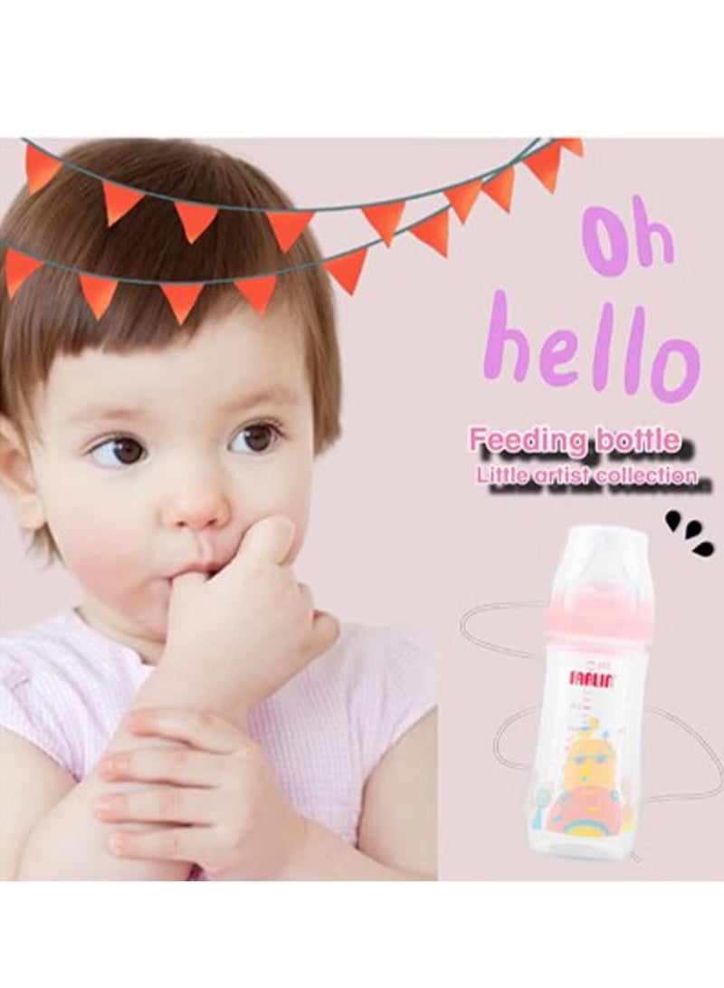 FARLIN Pp Wide Neck Feeding Bottle With silky nipple and reinforced ring air valve system , 270ML - Pink  - Image 3