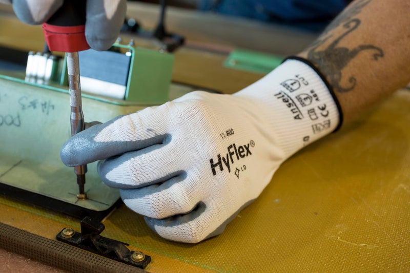 HyFlex Ansell HyFlex 11-800 Nylon Glove, Gray Foam Nitrile Coating, Knit Wrist Cuff, Large, Size 9 (Pack of 12) - Image 3