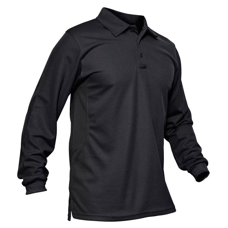 MAGCOMSEN Men's Classic Fit Golf Polo Shirt Long Sleeve Quick Dry Casual Polyester Black - Image 1