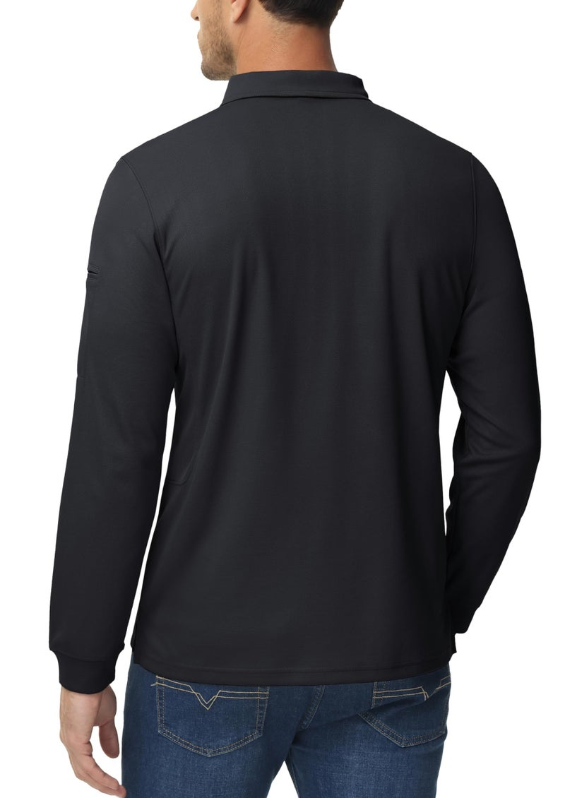 MAGCOMSEN Men's Classic Fit Golf Polo Shirt Long Sleeve Quick Dry Casual Polyester Black - Image 5