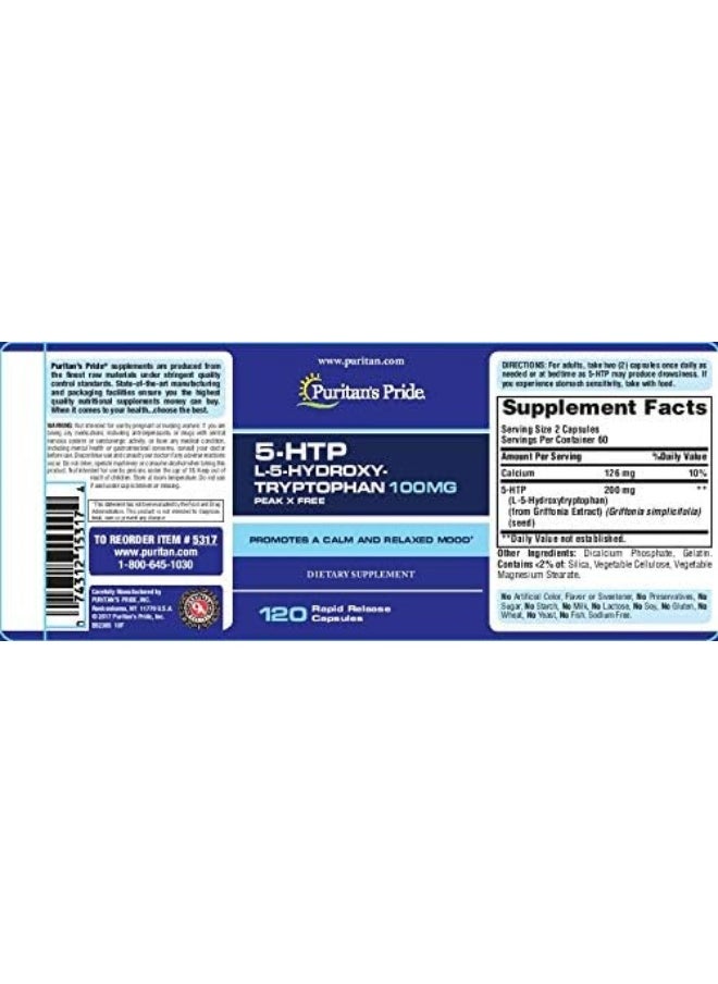 Puritan's Pride - 5-Htp 100 Mg (Griffonia Simplicifolia)-120 Capsules - Image 1