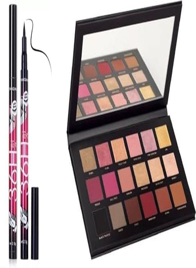 JAAYANSHA Rosegold Eyeshadow Palette with 18 Highly Pigmented Matte Shimmery Eyeshadows and 1 36H Eyeliner Black - (Pack of 2) - Image 1