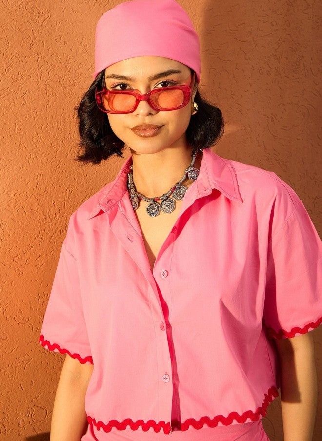 ساسافراس طقم نسائي وردي بياقة قميص قطنية - Image 2