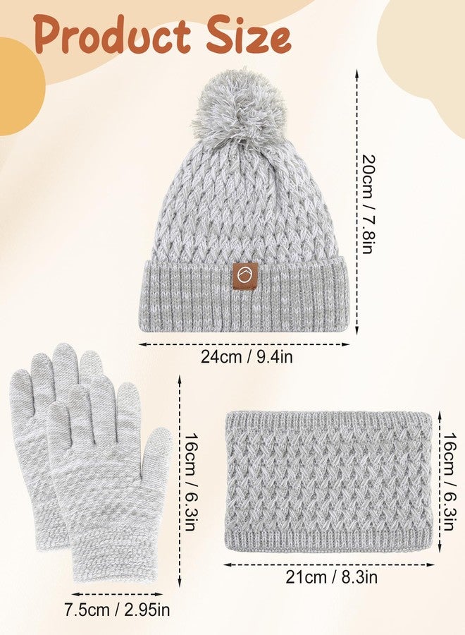 WELROG Kids Winter Hat Gloves Scarf Set - Warm Fleece Lined Beanie Cap for Boys and Girls Grey - Image 2