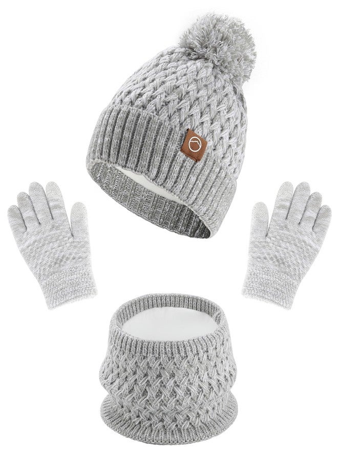 WELROG Kids Winter Hat Gloves Scarf Set - Warm Fleece Lined Beanie Cap for Boys and Girls Grey - Image 1