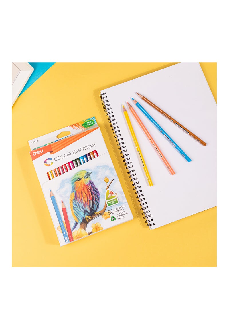 ديلي أقلام تلوين ديلى EC00230 مثلثة الألوان (36 لون) - مبرية مسبقًا، قلب خشب الباسا 2.9 مم، مع بطاقة بيضاء وصندوق عرض - مثالية للفنانين والطلاب - Image 2