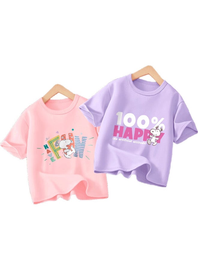 Snoopy (Snoopy) [2-Pack] Kids' Short Sleeve T-Shirt Boys Girls Children'S Cotton Summer Clothing Pink Fun+Purple 100% 150 - Image 3
