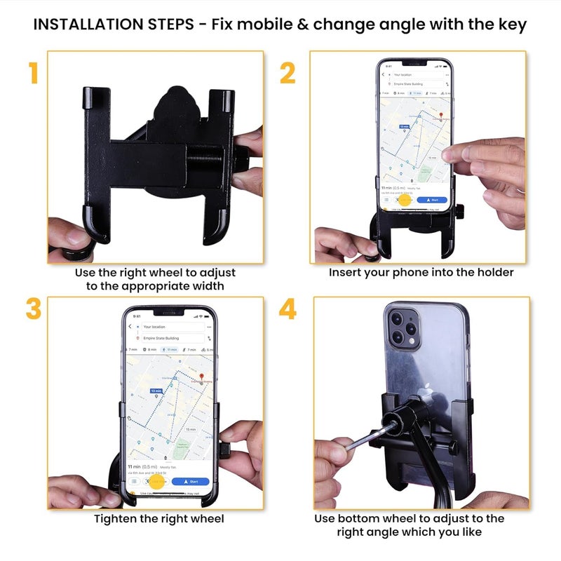 PriAn Auto Universal Aluminium Alloy Bike Mobile Holder Mount for Handlebar – 360° Rotation Adjustable Phone Stand for Motorcycle, Bicycle & Scooter Anti-Slip Grip - Image 4