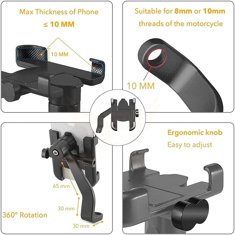 PriAn Auto Universal Aluminium Alloy Bike Mobile Holder Mount for Handlebar – 360° Rotation Adjustable Phone Stand for Motorcycle, Bicycle & Scooter Anti-Slip Grip - Image 3