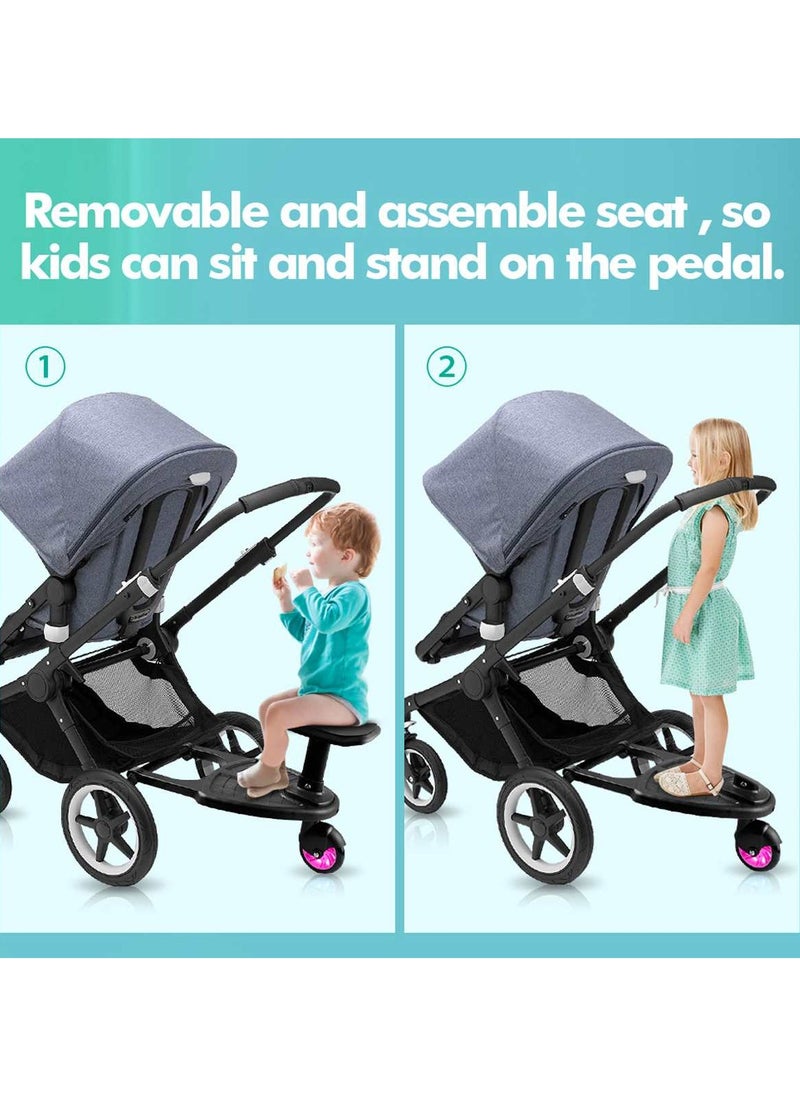 unikbebe - Stroller Board With Seat, Fits on Pushchair, Pram, Stroller Accessory, Glider Ride-on Foot Pedal for Older Kid， Universal, Compact-Fold, Wheel with Shock Absorption, Detachable, Compatible Up to 2Y - Image 1