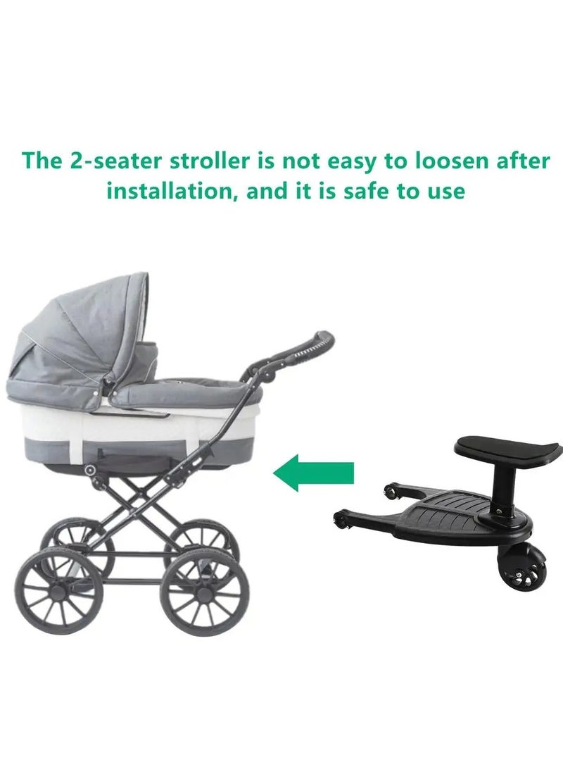 unikbebe - Stroller Board With Seat, Fits on Pushchair, Pram, Stroller Accessory, Glider Ride-on Foot Pedal for Older Kid， Universal, Compact-Fold, Wheel with Shock Absorption, Detachable, Compatible Up to 2Y - Image 1