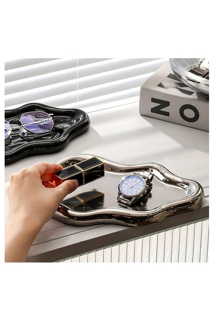 HOMESTAR Jewelry Tray Trinket Dish, Decorative Cloud Vanity Key Tray for Women, Ring Holder Dish, Cute Jewelry Plate Bowl Room Decor Aesthetic, Sliver - Image 3