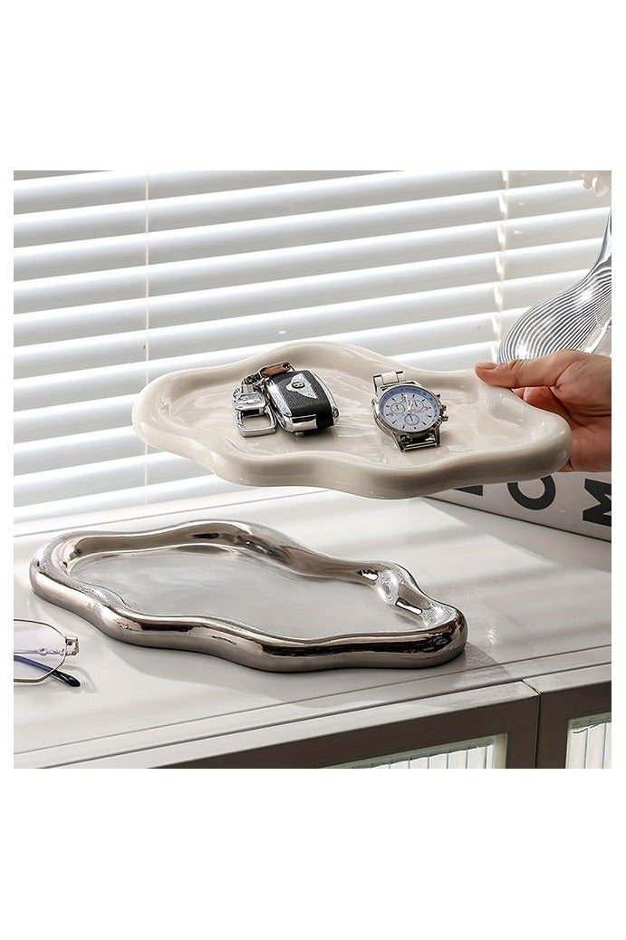 HOMESTAR Jewelry Tray Trinket Dish, Decorative Cloud Vanity Key Tray for Women, Ring Holder Dish, Cute Jewelry Plate Bowl Room Decor Aesthetic, Sliver - Image 4