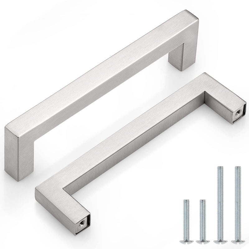 Probrico 5 Pack 5 inch Square Kitchen Cabient Handles Bathroom Dresser Pulls Stainless Steel Modern Bar Pulls Cabinet Hardware