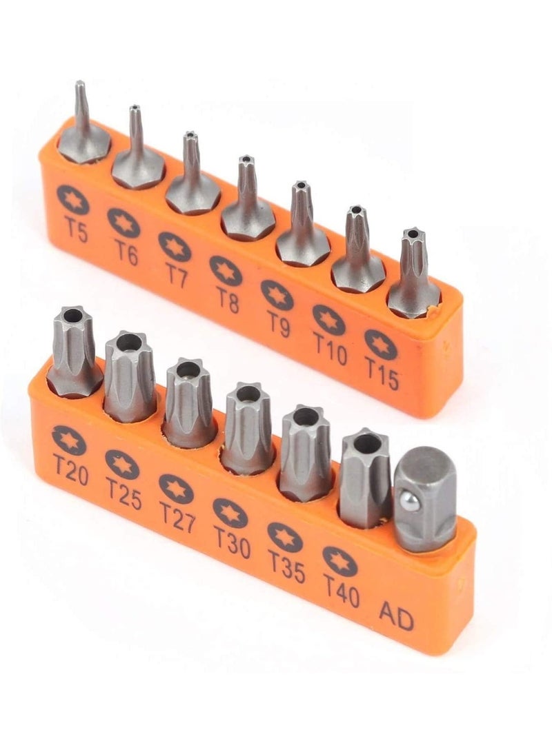 14PCS Tamper Resistant Star Bits, S2 Alloy Steel, T5 - T40 Security Torx Bit Set  - Image 1