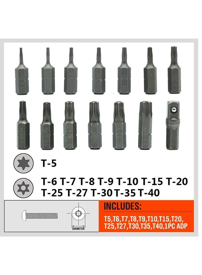 14PCS Tamper Resistant Star Bits, S2 Alloy Steel, T5 - T40 Security Torx Bit Set  - Image 4