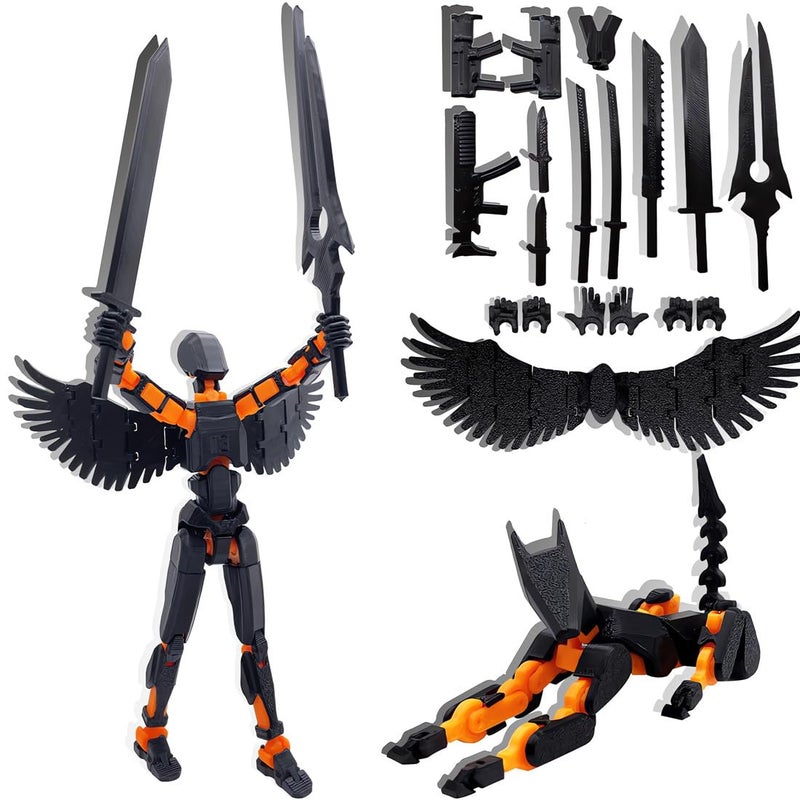 masijssa T13 3D Action Figures Set Titan 13 Action Figure Dummy 3D Printed Robo MultiJointed Movable Toy with Full Articulation for Collectors Desktop Assembly Completed Black Orange Figure Dog - Image 2