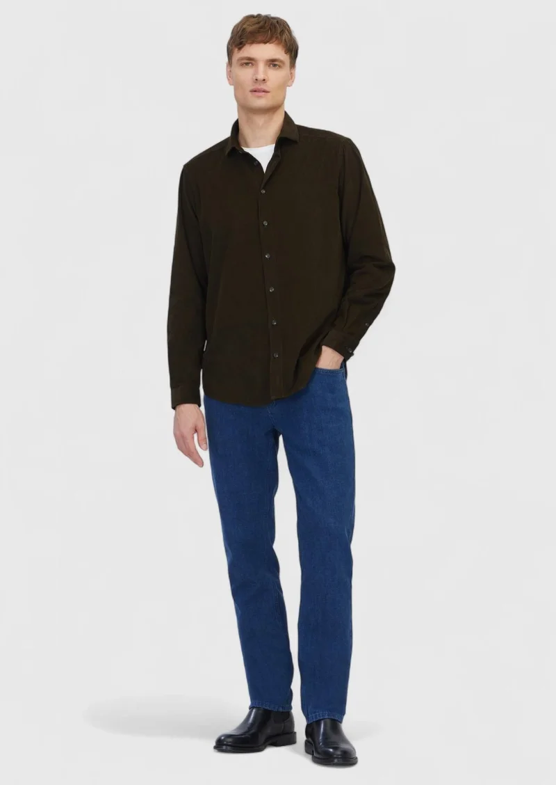 Ramsey Khaki Plain Long Weaving Casual 100% Cotton Shirt