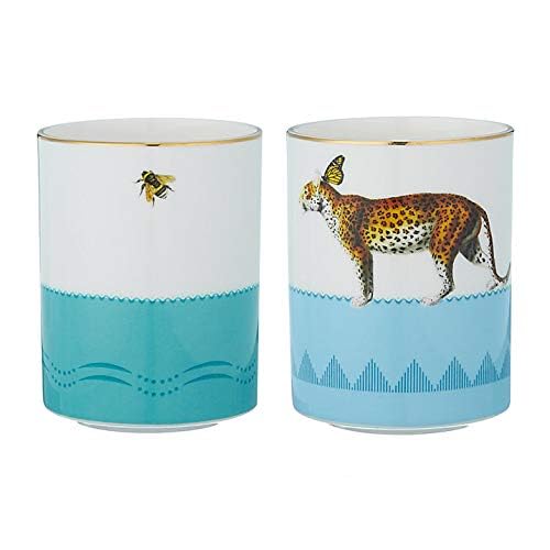 YVONNE ELLEN Set of 2 Mugs, Cups, Bone China with Gilt Gold Detail, Designed in England, Pretty Pastel Color with Quirky Pattern (Leopard and Penguin) - Image 3
