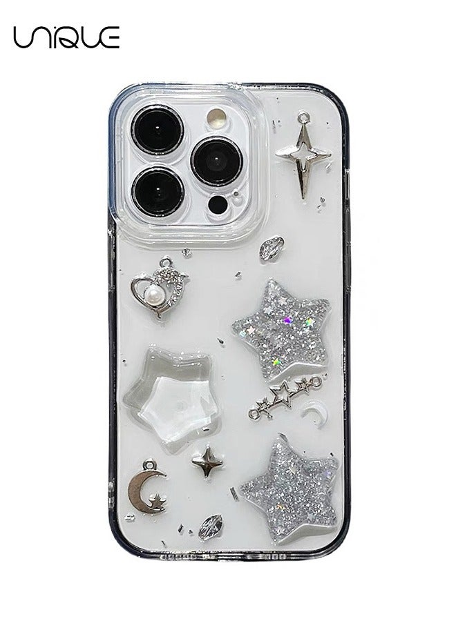 Unique For iPhone 16 Pro Phone Case - 3D Star Shiny Phone Case - Clear Phone Case - Stylish and Simple Phone Case - TPU Drop Protection - Image 1