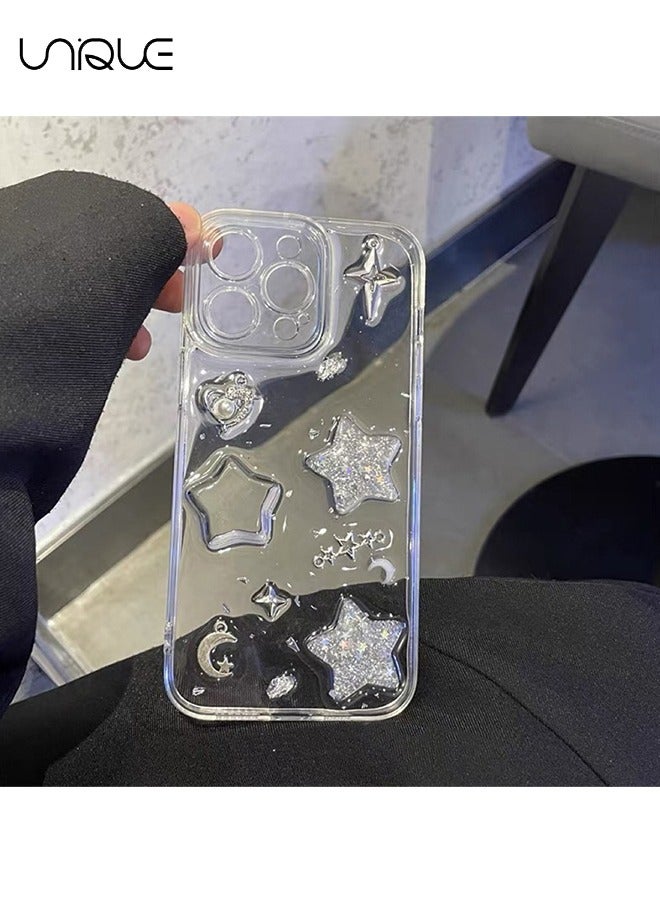Unique For iPhone 16 Pro Phone Case - 3D Star Shiny Phone Case - Clear Phone Case - Stylish and Simple Phone Case - TPU Drop Protection - Image 2