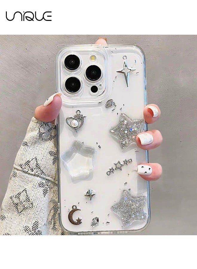 Unique For iPhone 16 Pro Phone Case - 3D Star Shiny Phone Case - Clear Phone Case - Stylish and Simple Phone Case - TPU Drop Protection - Image 3