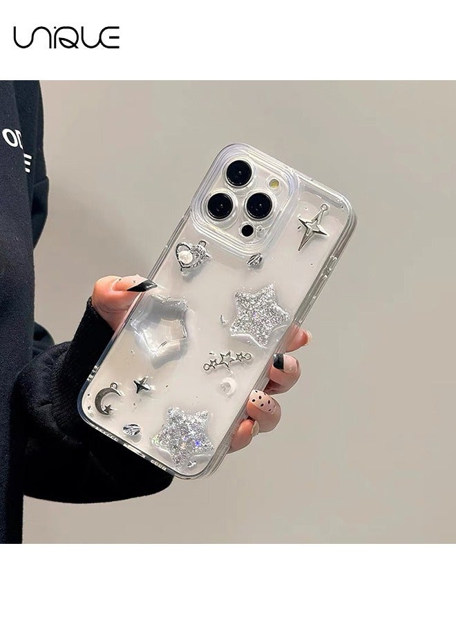Unique For iPhone 16 Pro Phone Case - 3D Star Shiny Phone Case - Clear Phone Case - Stylish and Simple Phone Case - TPU Drop Protection - Image 4