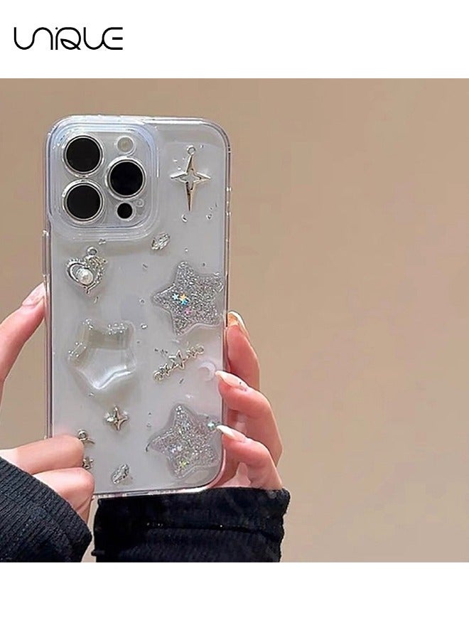 Unique For iPhone 16 Pro Phone Case - 3D Star Shiny Phone Case - Clear Phone Case - Stylish and Simple Phone Case - TPU Drop Protection - Image 5