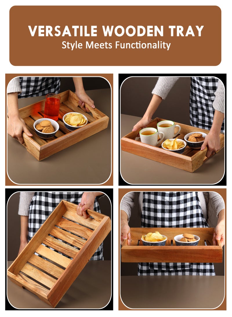 REZLAN UAE Premium Handcrafted Acacia Wood Serving Tray Elegant Natural Grain Wooden Tray for Breakfast, Tea, Cheese, Snacks & Home Décor 25.4 x 6.35 x 38.1 cm  - Image 2