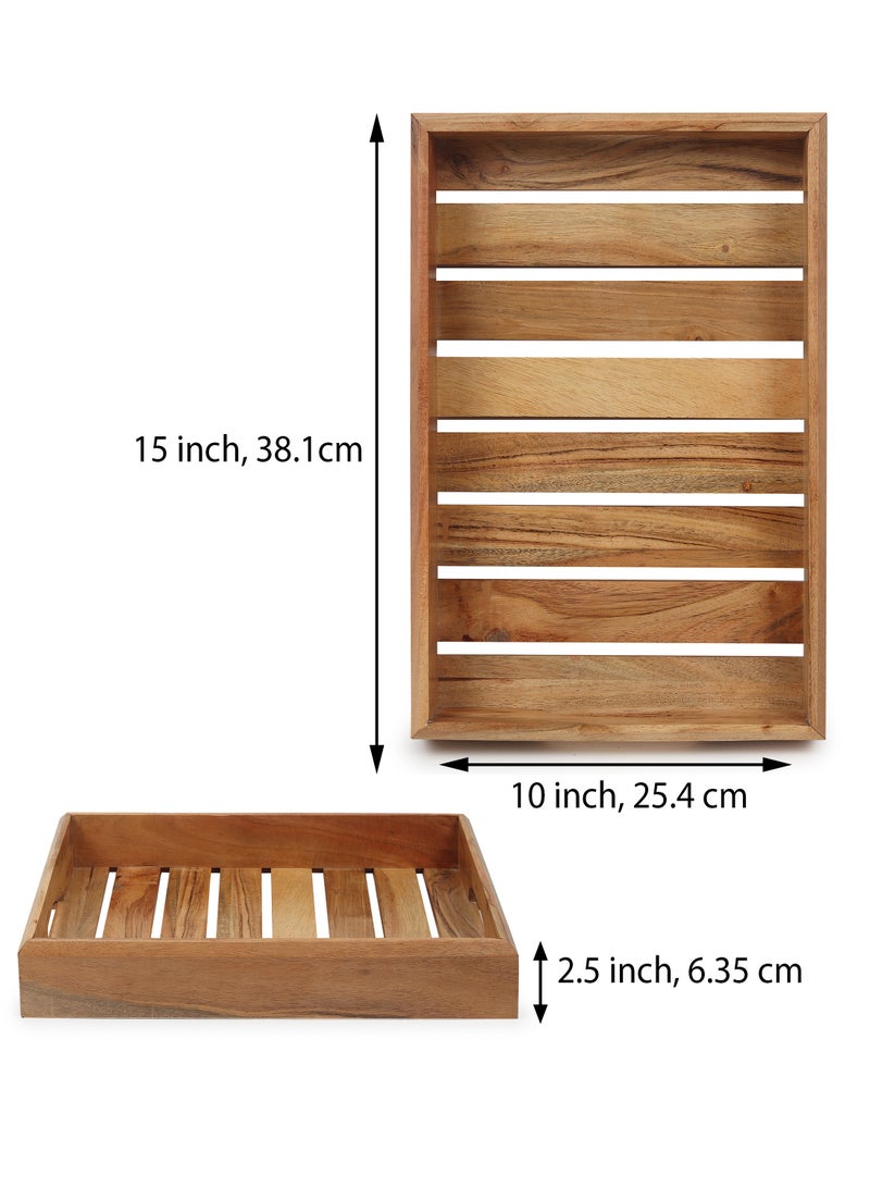 REZLAN UAE Premium Handcrafted Acacia Wood Serving Tray Elegant Natural Grain Wooden Tray for Breakfast, Tea, Cheese, Snacks & Home Décor 25.4 x 6.35 x 38.1 cm  - Image 3
