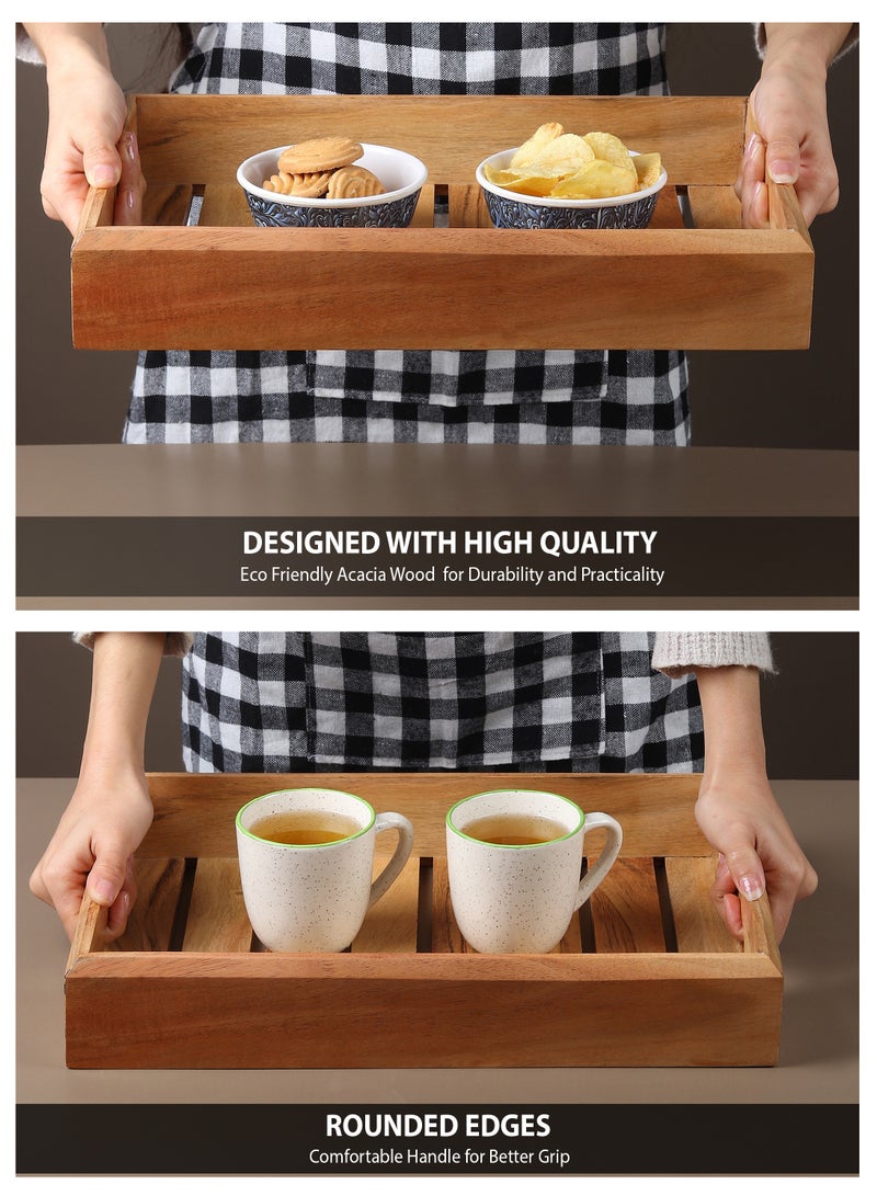 REZLAN UAE Premium Handcrafted Acacia Wood Serving Tray Elegant Natural Grain Wooden Tray for Breakfast, Tea, Cheese, Snacks & Home Décor 25.4 x 6.35 x 38.1 cm  - Image 4