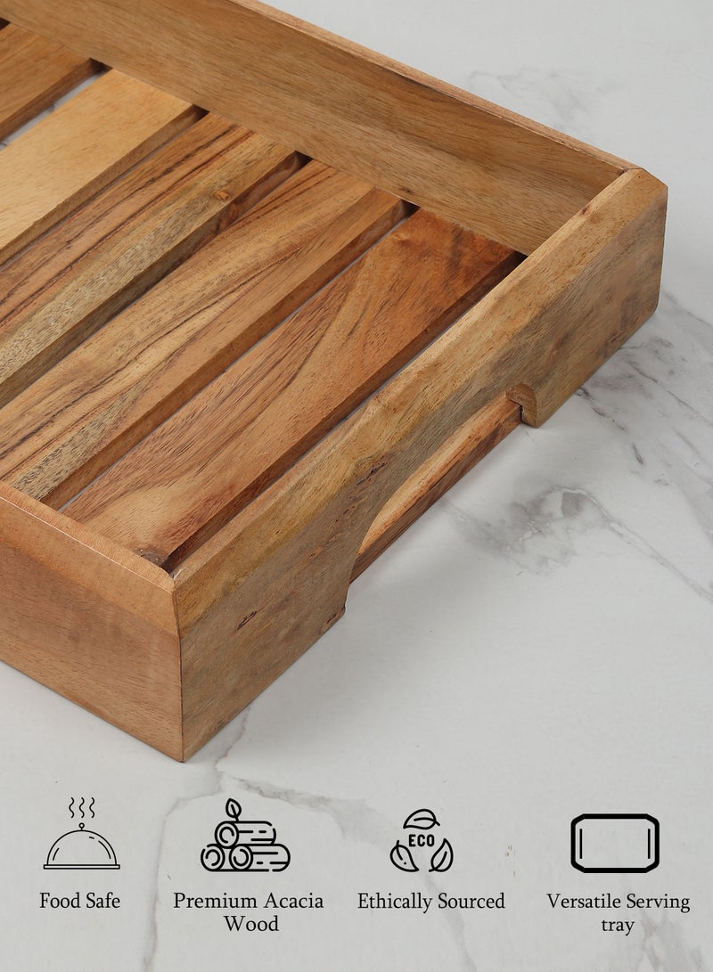 REZLAN UAE Premium Handcrafted Acacia Wood Serving Tray Elegant Natural Grain Wooden Tray for Breakfast, Tea, Cheese, Snacks & Home Décor 25.4 x 6.35 x 38.1 cm  - Image 5