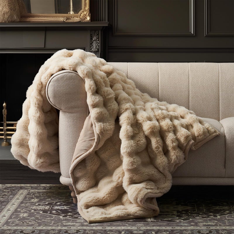 EverGrace Ultra Soft Luxury Fluffy Faux Rabbit Fur Throw Blanket, Thick Warm Bubble Throw for Bed, Cozy Plush Reversible Blankets for Couch, Chair, Sofa, Cream, 60x80 Inches - Image 1