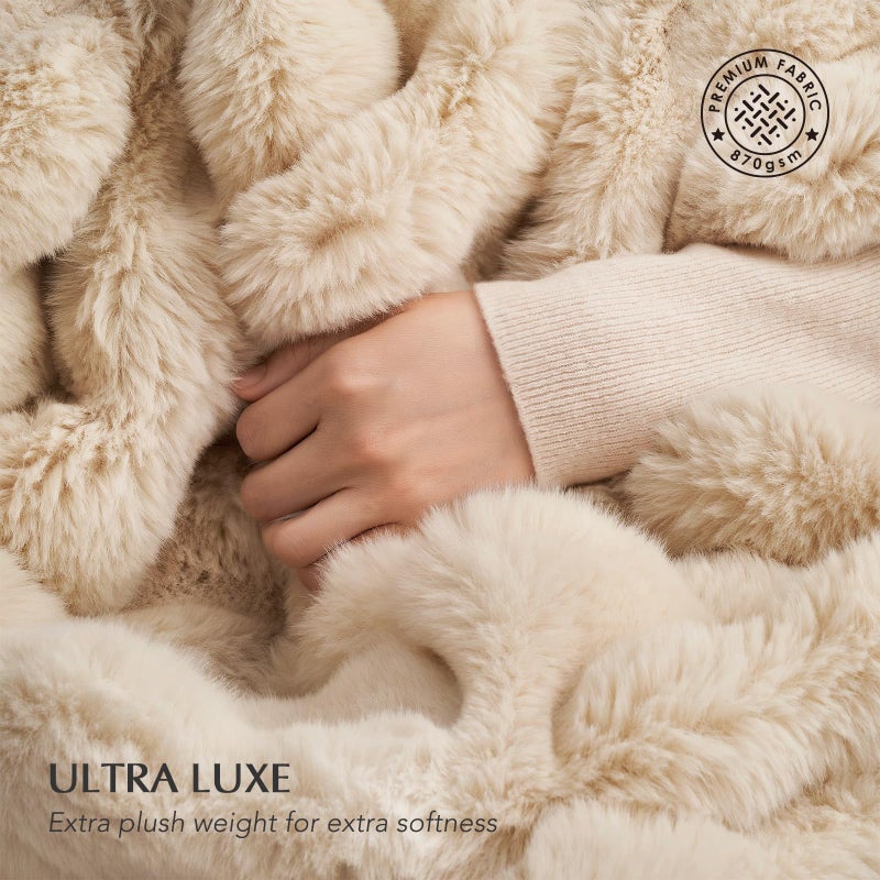 EverGrace Ultra Soft Luxury Fluffy Faux Rabbit Fur Throw Blanket, Thick Warm Bubble Throw for Bed, Cozy Plush Reversible Blankets for Couch, Chair, Sofa, Cream, 60x80 Inches - Image 3