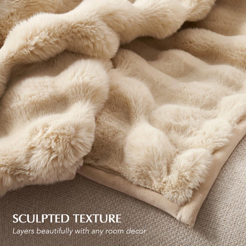 EverGrace Ultra Soft Luxury Fluffy Faux Rabbit Fur Throw Blanket, Thick Warm Bubble Throw for Bed, Cozy Plush Reversible Blankets for Couch, Chair, Sofa, Cream, 60x80 Inches - Image 5
