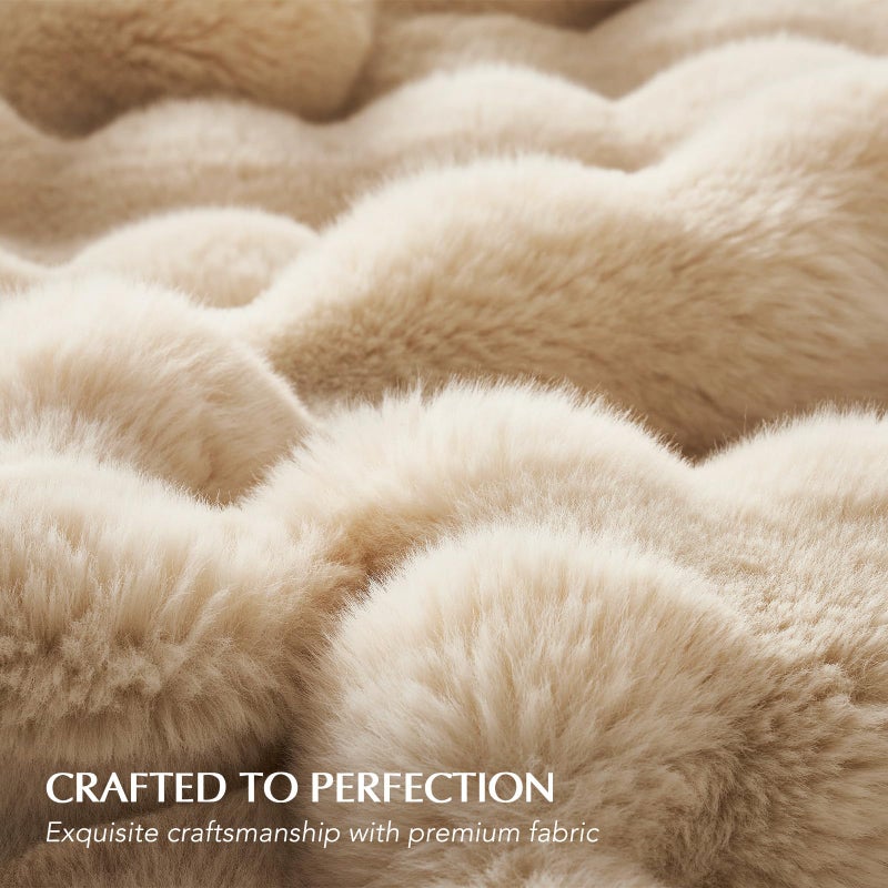 EverGrace Ultra Soft Luxury Fluffy Faux Rabbit Fur Throw Blanket, Thick Warm Bubble Throw for Bed, Cozy Plush Reversible Blankets for Couch, Chair, Sofa, Cream, 60x80 Inches - Image 4