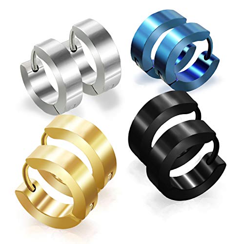ELEDUCTMON Stainless Steel Hoop Earrings For Men's Women's,Silver/Black/Blue Hypoallergenic Round Huggie Earrings,Fashion Punk Earrings Piercing Jewelry,Simple Stylish Loop Earring,Gift for Him Her Birthday - Image 1