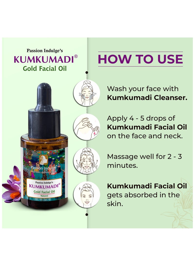 passion indulge زيت الوجه كُمكُمادي الذهبي من Passion Indulge | يضيء وينعش البشرة | زيت وجه أيورفيدي مع الزعفران، الفيتيفر، الزيوت الأساسية و16 عشبة | يدعم مرونة البشرة ويقلل البقع الداكنة -30 مل - Image 4