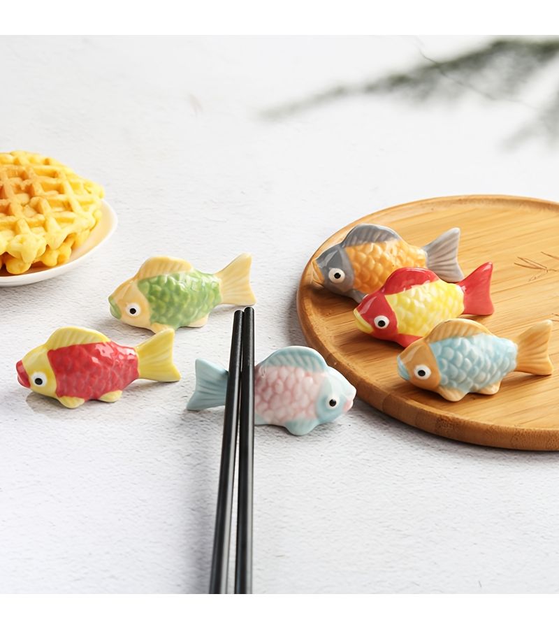 Goldfish Chopstick Rest And Pen Holder Green Yellow Japanese Desk Decor - Image 1