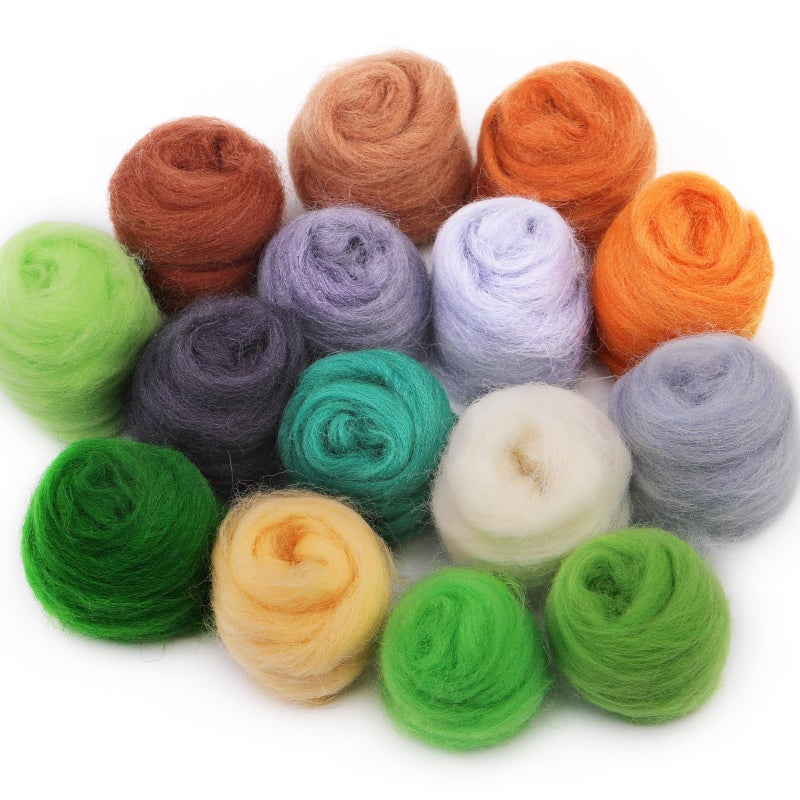 Mayboos 15 Colors Fiber Wool Yarn, Fiber Wool Yarn Roving, Spinning Wool Roving for Needle Felting, DIY Hand Spinning, Needle Felting Wool Craft, 3g/Color - Image 1