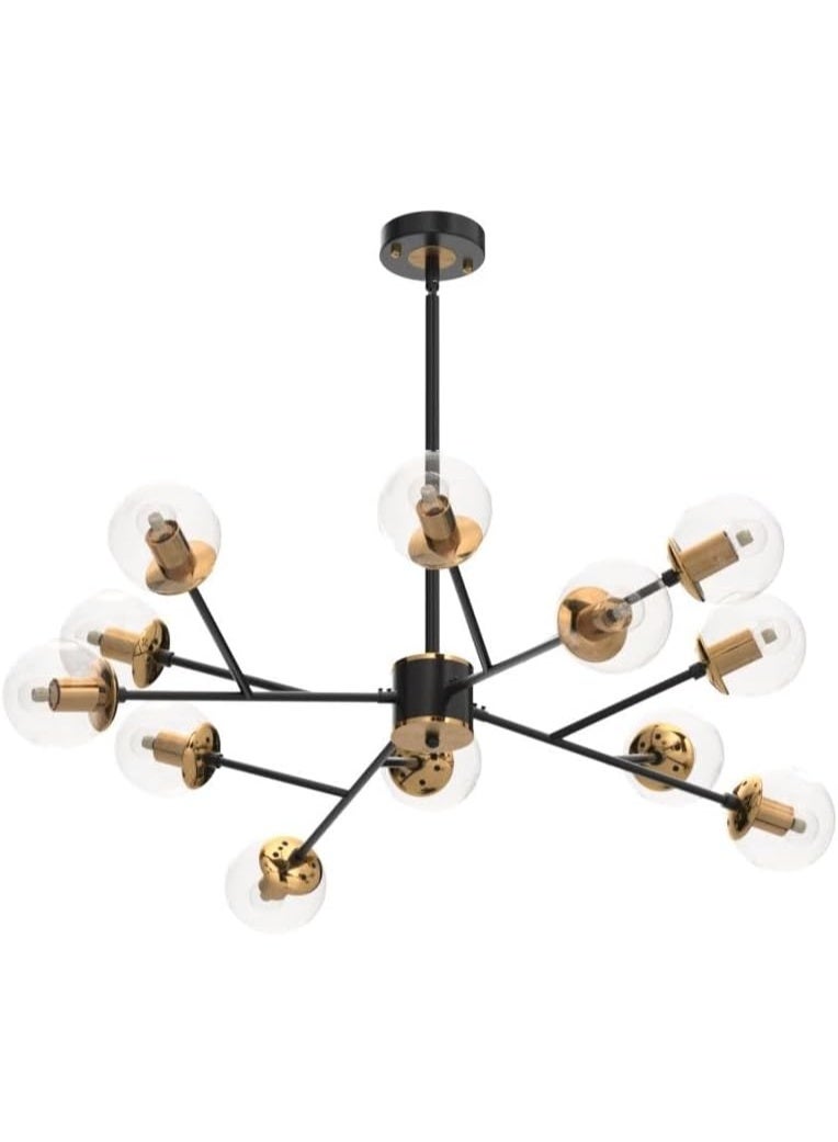 YD Modern Black Chandelier Sputnik Ceiling Light Fixture with 12 Globe Glass Shade Chandeliers for Dining Room Farmhouse Kitchen Living Room Bedroom Office（34" Large Chandelier） - Image 4
