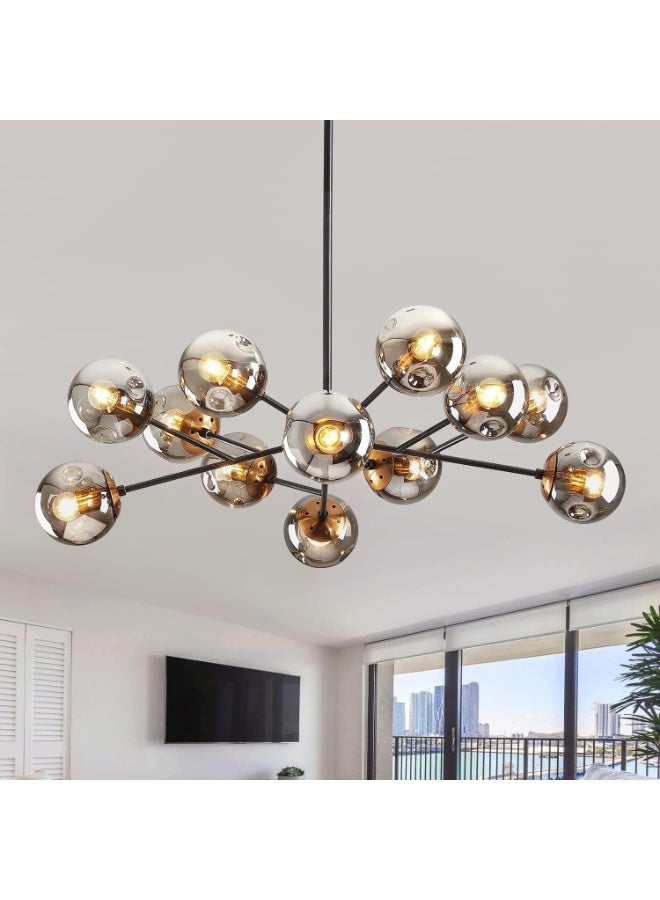 YD Modern Black Chandelier Sputnik Ceiling Light Fixture with 12 Globe Glass Shade Chandeliers for Dining Room Farmhouse Kitchen Living Room Bedroom Office（34" Large Chandelier） - Image 1