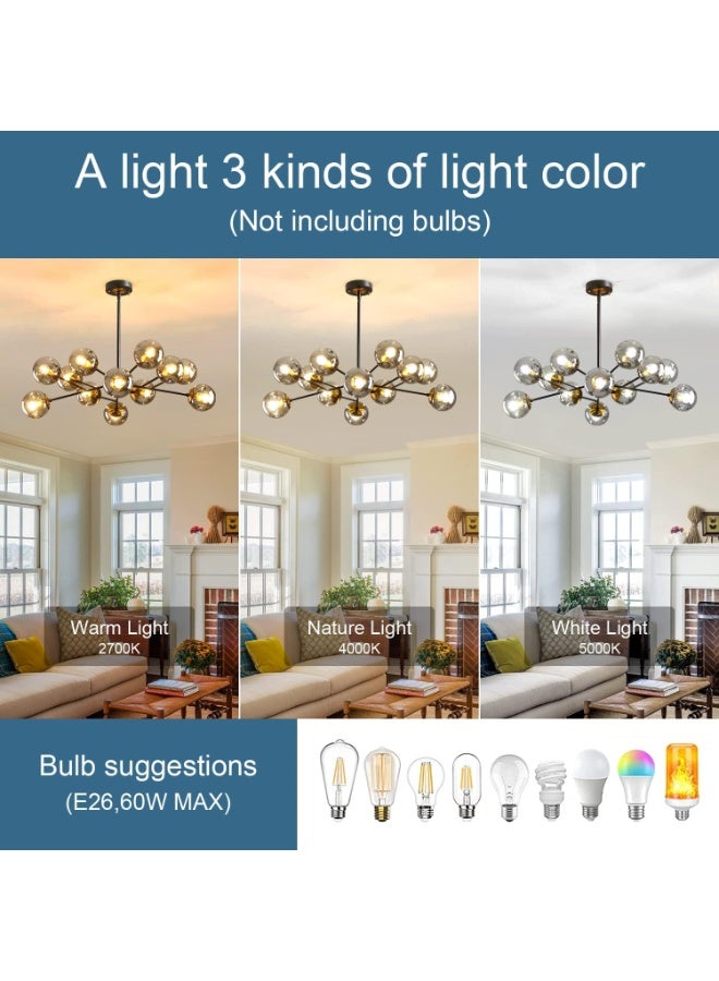 YD Modern Black Chandelier Sputnik Ceiling Light Fixture with 12 Globe Glass Shade Chandeliers for Dining Room Farmhouse Kitchen Living Room Bedroom Office（34" Large Chandelier） - Image 5