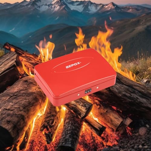 SEPOX® Water/Fire-Resistant Portable Security Case Lock Box Steel, Small Personal Travel Safe Storage Cabinet, 3-Ft Cable, Ressetable Combination Lock for Dorm, Car, Sports, Office, Red - Image 3