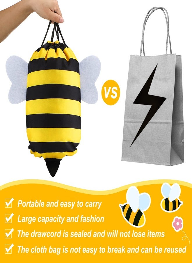 كينغدير مجموعة كينجدر من 12 كيسًا برباط على شكل نحلة، أكياس هدايا لحفلات أعياد الميلاد، حقيبة رياضية، حقيبة ظهر قماشية، حقيبة حلوى للأطفال، مناسبة لحفلات الأولاد والبنات، لوازم حفلات استقبال المولود الجديد، ديكورات حفلات الحيوانات - Image 4