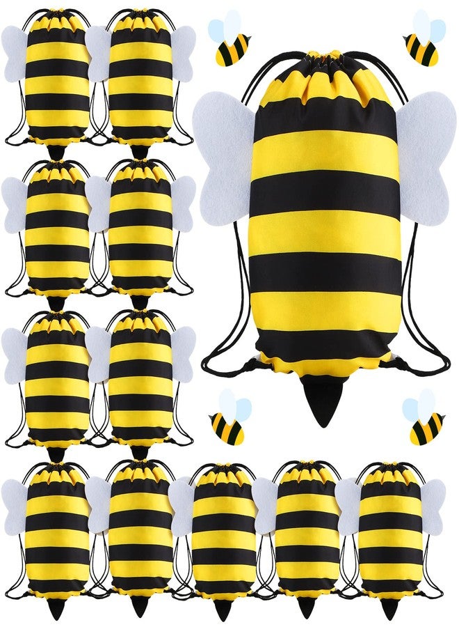 كينغدير مجموعة كينجدر من 12 كيسًا برباط على شكل نحلة، أكياس هدايا لحفلات أعياد الميلاد، حقيبة رياضية، حقيبة ظهر قماشية، حقيبة حلوى للأطفال، مناسبة لحفلات الأولاد والبنات، لوازم حفلات استقبال المولود الجديد، ديكورات حفلات الحيوانات - Image 1