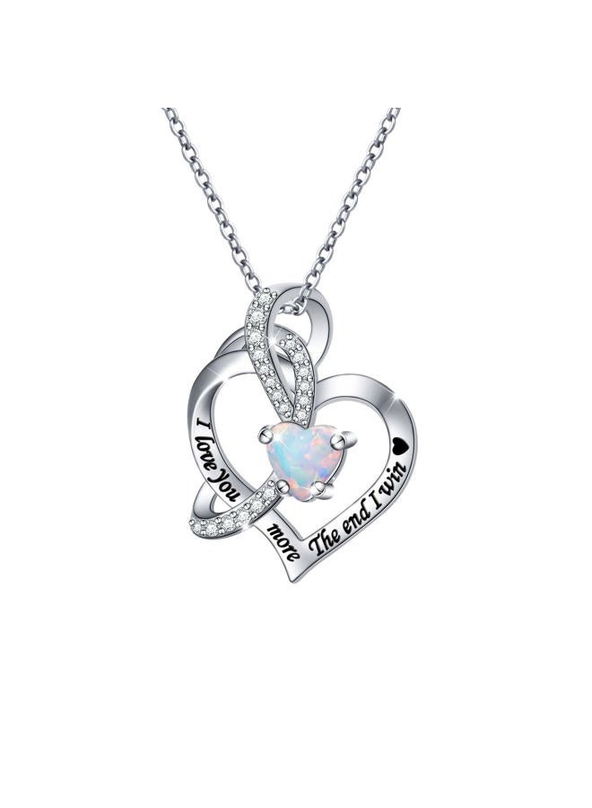 Flyow 925 Sterling Silver I Love You More The End I Win Lab Opal Heart Necklace Gift for Women Girls Birthday Gift,18 inch, Sterling Silver, Cubic Zirconia - Image 1