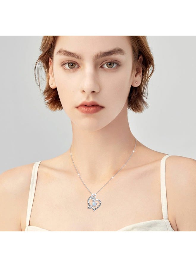 Flyow 925 Sterling Silver I Love You More The End I Win Lab Opal Heart Necklace Gift for Women Girls Birthday Gift,18 inch, Sterling Silver, Cubic Zirconia - Image 5