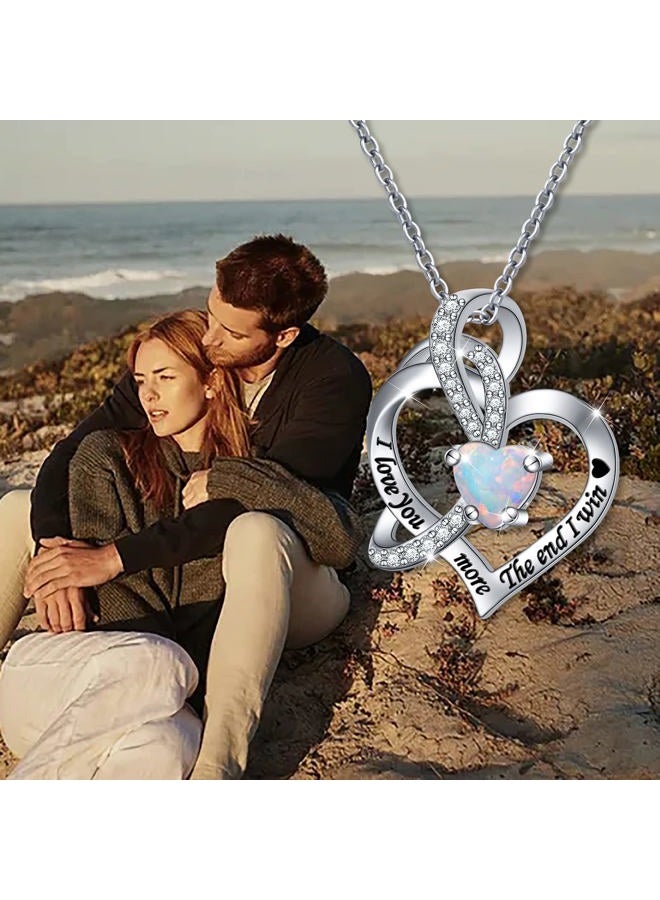 Flyow 925 Sterling Silver I Love You More The End I Win Lab Opal Heart Necklace Gift for Women Girls Birthday Gift,18 inch, Sterling Silver, Cubic Zirconia - Image 4